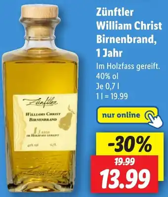 Lidl Zünftler William Christ Birnenbrand, 1 Jahr Angebot