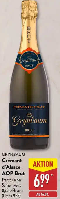 Aldi Nord GRYNBAUM Crémant d'Alsace AOP Brut Angebot