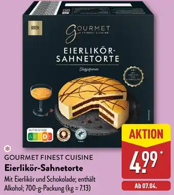 Aldi Nord GOURMET FINEST CUISINE Eierlikör-Sahnetorte Angebot