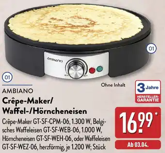 Aldi Nord AMBIANO Crêpe-Maker/ Waffel-/Hörncheneisen Angebot