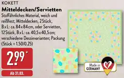 Aldi Nord KOKETT Mitteldecken/Servietten Angebot