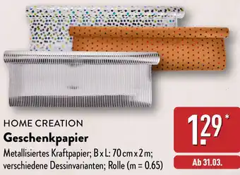 Aldi Nord HOME CREATION Geschenkpapier Angebot