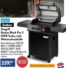 Aldi Nord Enders Gasgrill Boston Black Pro 3 SIKR Turbo, inkl. Wetterschutzhülle Angebot