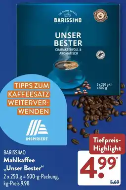 Aldi Süd BARISSIMO Mahlkaffee „Unser Bester" Angebot