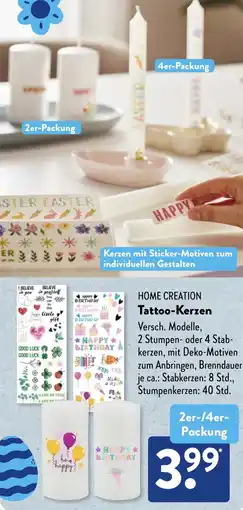 Aldi Süd HOME CREATION Tattoo-Kerzen Angebot