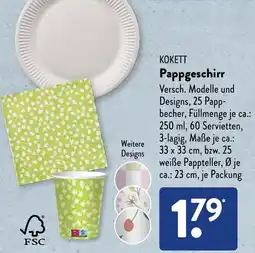 Aldi Süd KOKETT Pappgeschirr Angebot