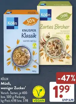 Aldi Süd KÖLLN Müsli, weniger Zucker Angebot