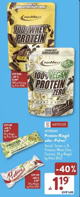 Aldi Süd IRONMAXX Protein-Riegel oder Pulver Angebot