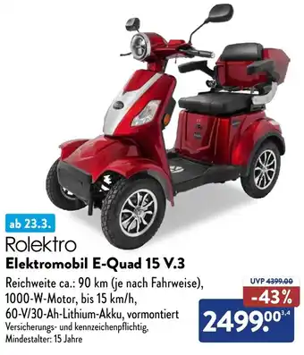 Aldi Süd Rolektro Elektromobil E-Quad 15 V.3 Angebot