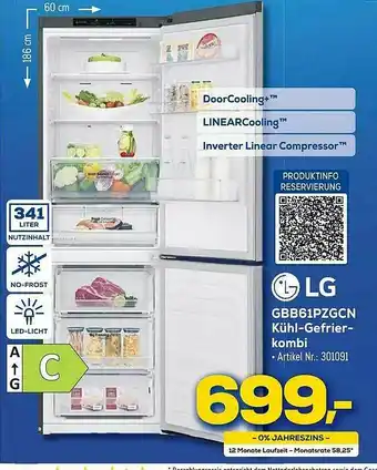 Euronics Berlet Lg Gbb61pzgcn Kühl Gefrierkombination Angebot