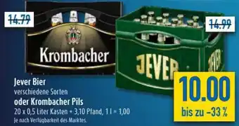 diska Jever Bier oder Krombacher Pils 20x0,5L Angebot