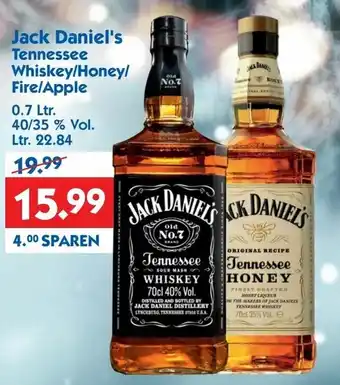 Hol'ab Getränkemarkt Jack Daniel's Tennessee Whiskey, Honey, Fire oder Apple 0,7L Angebot