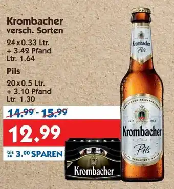 Hol'ab Getränkemarkt Krombacher 24x0,33L oder Pils 20x0,5L Angebot