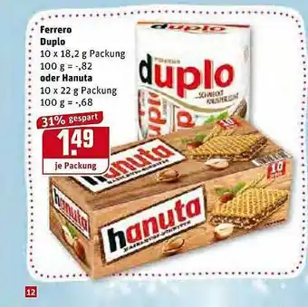 REWE Ferrero Duplo Oder Hanuta Angebot