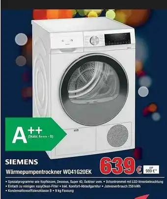 Electroplus Siemens Wärmepumpentrockner Wq41g20ek Angebot