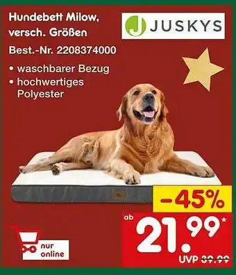 Netto Marken-Discount Hundebett Milow Versch. Größen Best. -nr. 2208374000 Juskys Angebot