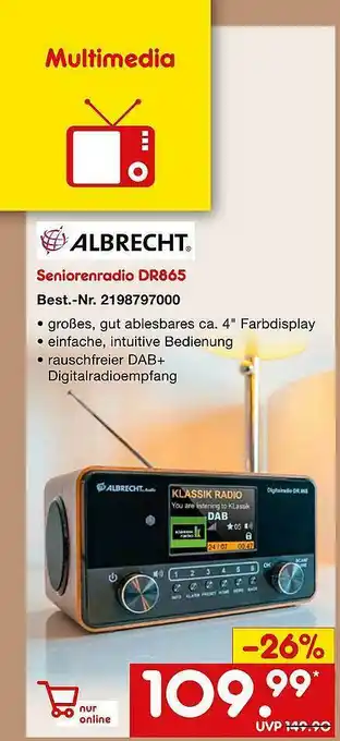 Netto Marken-Discount Albrecht Seniorenradio Dr865 Angebot