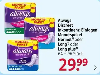 Rossmann Always Discreet Inkontinenz-Einlagen Monatspaket Angebot