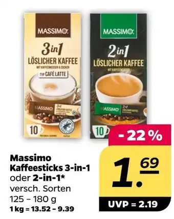 NETTO Massimo kaffeesticks 3-in-1 oder 2-in-1 Angebot