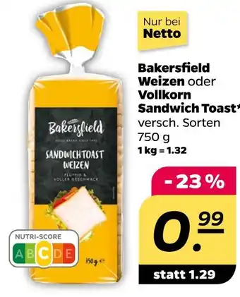 NETTO Bakersfield weizen oder vollkorn sandwich toast Angebot