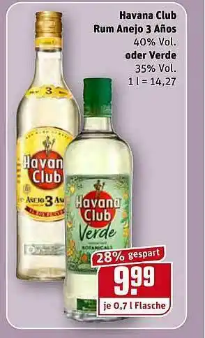 REWE Havana Club Rum Anejo 3 Años Oder Verde Angebot