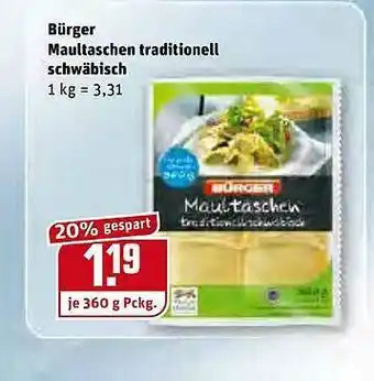 REWE Bürger Maultaschen Traditionell Schwäbisch Angebot