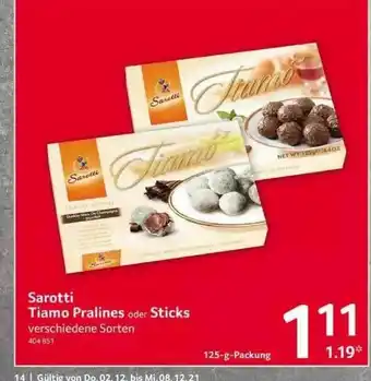 Selgros Sarotti Tiamo Pralines Oder Sticks Angebot