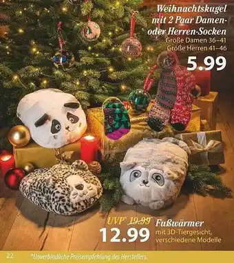 Famila Nord Ost Füßwärmer Oder Weihnachtskugel Mit 2 Paar Damen Oder Herren-socken Angebot