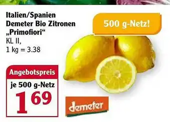 Globus Demeter Bio Zitronen „primofiori“ Angebot