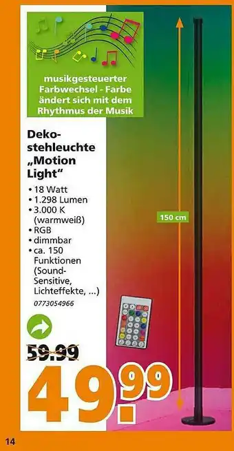 Globus Baumarkt Deko Stehleuchte „motion Light“ Angebot