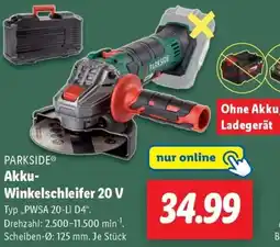 Lidl PARKSIDE Akku Winkelschleifer 20 V Angebot