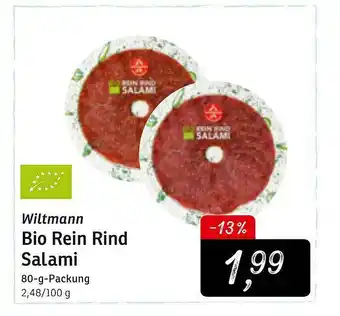 KONSUM Wiltmann Bio Rein Rind Salami Angebot