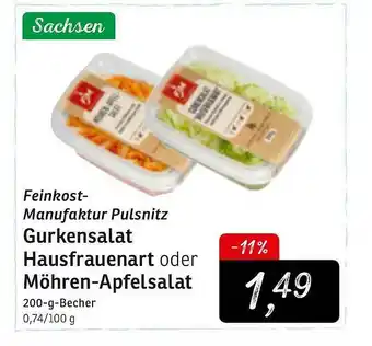 KONSUM Feinkost-manufaktur Pulsnitz Gurkensalat Hausfrauenart Oder Möhren-apfelsalat Angebot