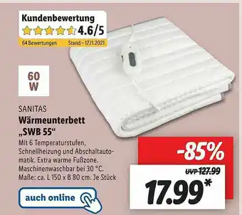 Lidl Sanitas Wärmeunterbett „swb 55” Angebot