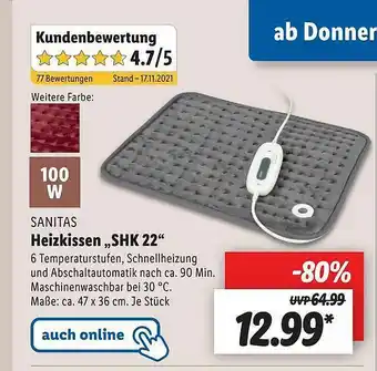 Lidl Sanitas Heizkissen „shk 22” Angebot