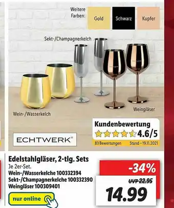 Lidl Edelstahlgläser 2-tlg Sets Echtwerk Angebot