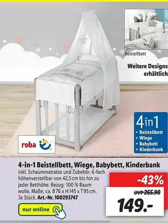 Lidl 4-in-1 Beistellbett Wiege Babybett Kinderbank Roba Angebot