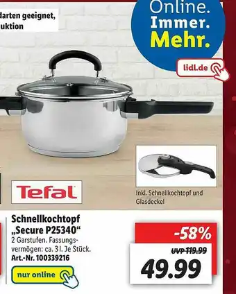 Lidl Tefal Schnellkochtopf „secure Po25340” Angebot