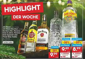 Netto Marken-Discount Jim Beam Jim Beam Bourbon Gordons Gin Havana Club 3 Jahre Havana Club Especial Oder Three Sixty Vodka Angebot