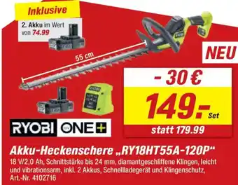 toom Baumarkt RYOBI ONE+ Akku-Heckenschere,,RY18HT55A-120P" Angebot