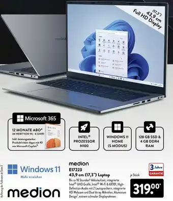 Aldi Süd Medion E17223 43,9 cm (17,3") Laptop Angebot