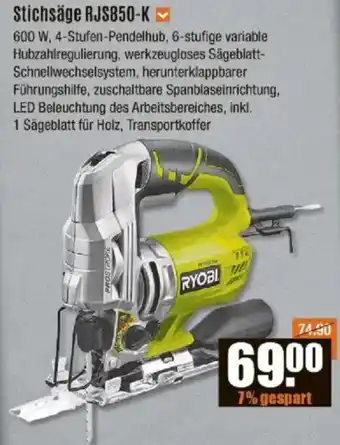 V Baumarkt RYOBI Stichsäge RJS850-K Angebot