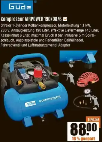 V Baumarkt Güde Kompressor AIRPOWER 190/08/6 Angebot