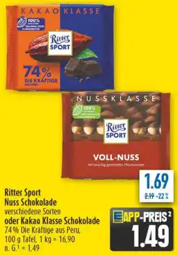 diska Ritter Sport Nuss Schokolade oder Kakao Klasse Schokolade Angebot