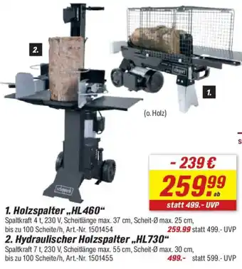 toom Baumarkt Scheppach 2. Hydraulischer Holzspalter,,HL730" Angebot