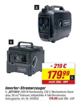 toom Baumarkt Scheppach Inverter-Stromerzeuger 1.,,IGT1500" 800 W Nennleistung, Angebot