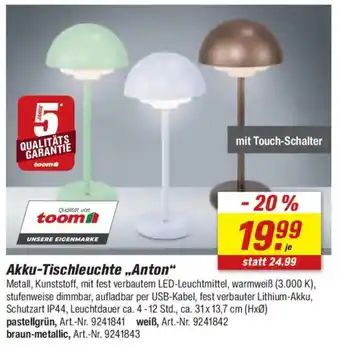 toom Baumarkt Akku-Tischleuchte „,Anton" Angebot