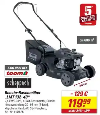 toom Baumarkt scheppach Benzin-Rasenmäher "LMT 132-40" Angebot