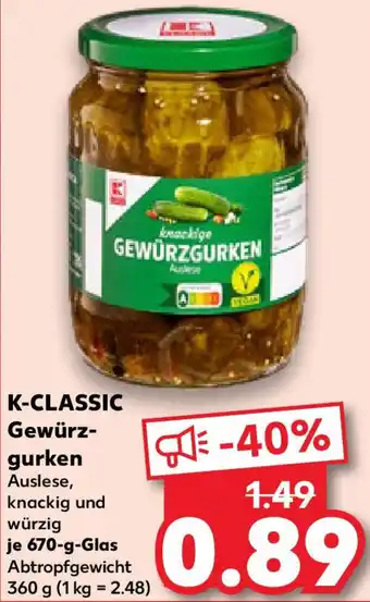 Kaufland K-CLASSIC Gewürzgurken Angebot