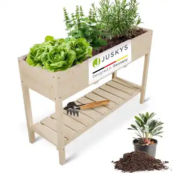 Netto Marken-Discount Juskys Hochbeet Freya - aus Holz, mit Vliesstoff und Ablage - für Balkon, Garten und Terrasse Angebot